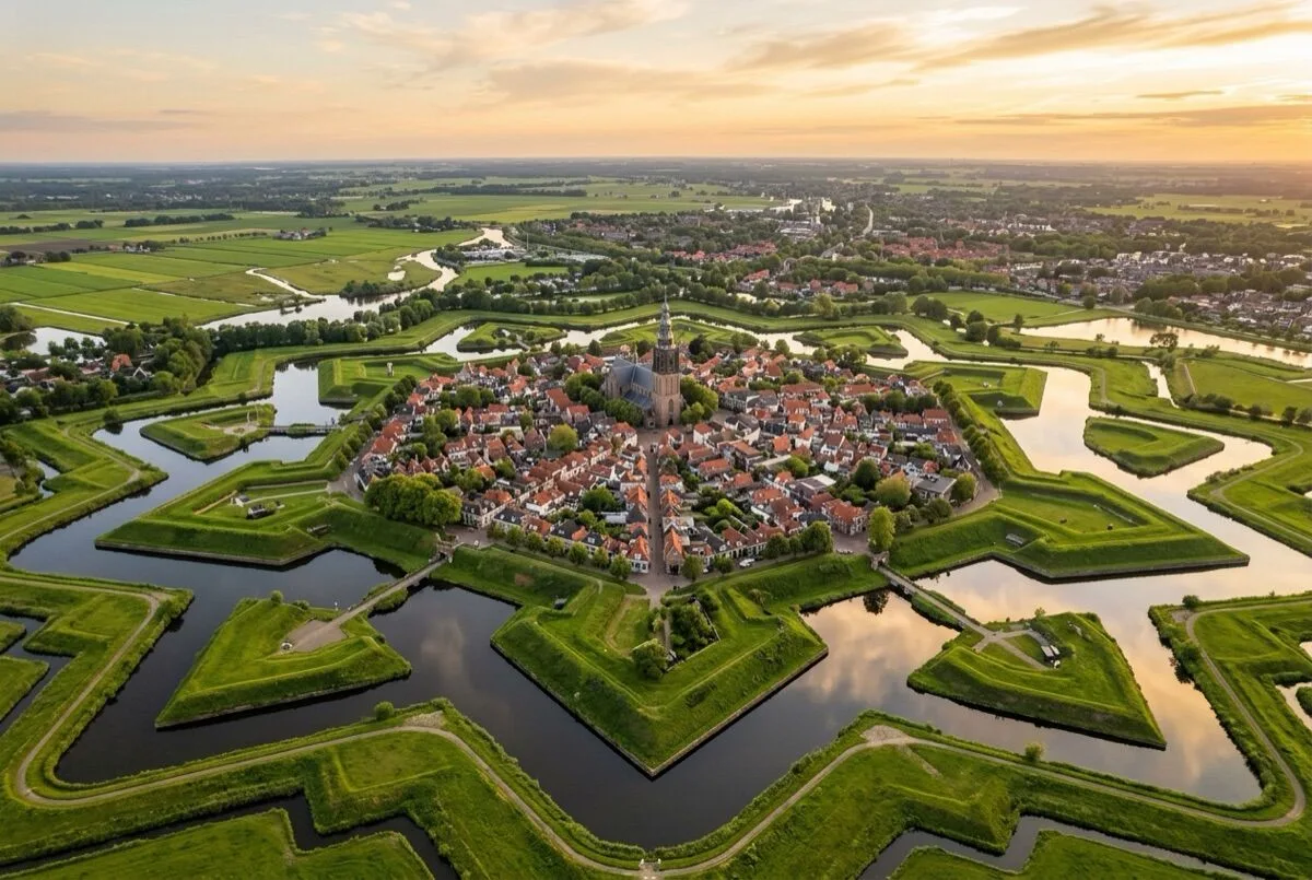 Aerial view of Naarden-Vesting fortress town in Het Gooi