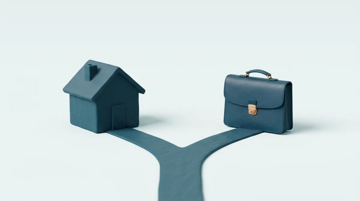 Huisje en aktetas met een splitsend pad: pensioen opbouwen als dga, privé of in de bv