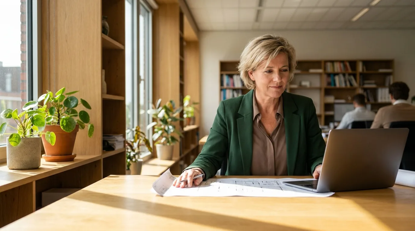 Professionele adviseur aan het werk in een modern, licht kantoor