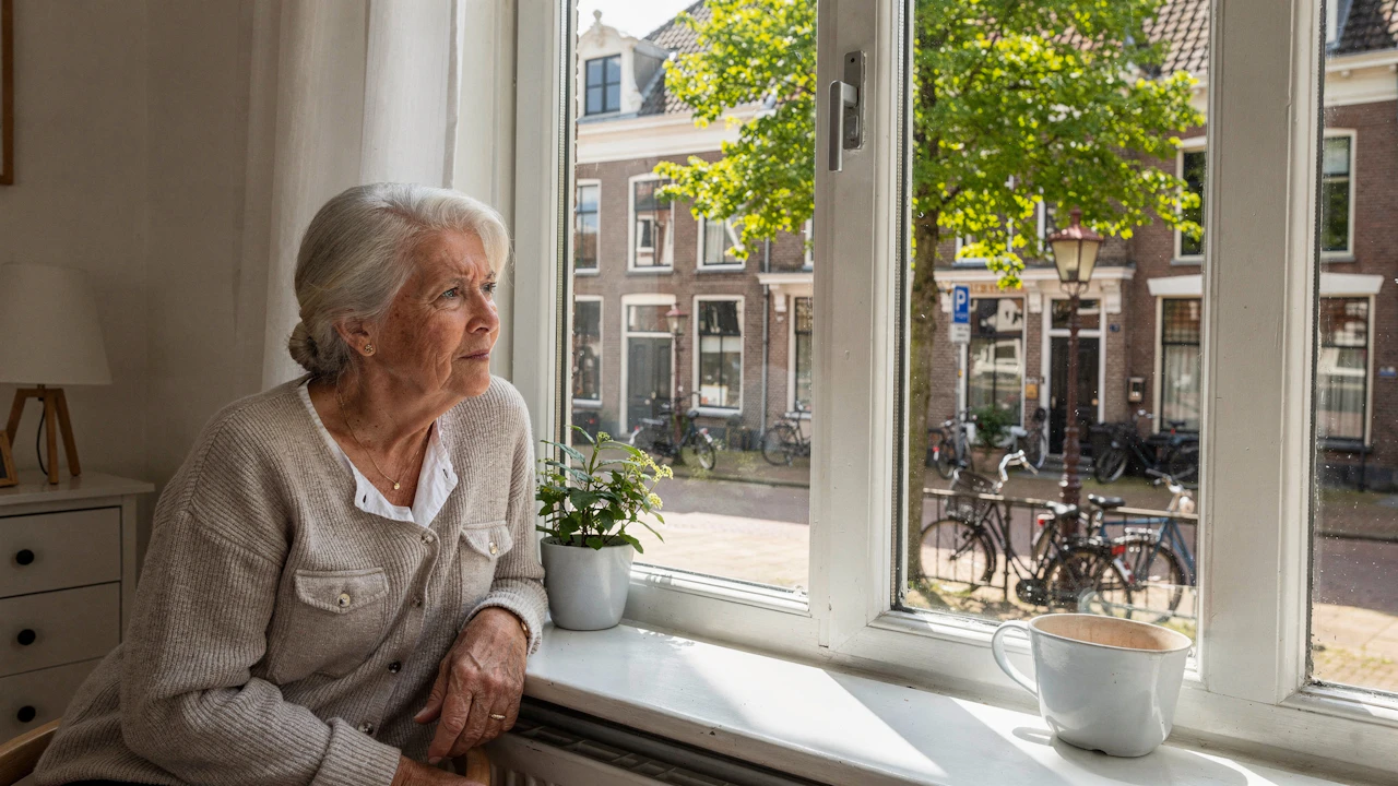 Ouder echtpaar bekijkt samen hun financiën aan de keukentafel, Bouvy Advies