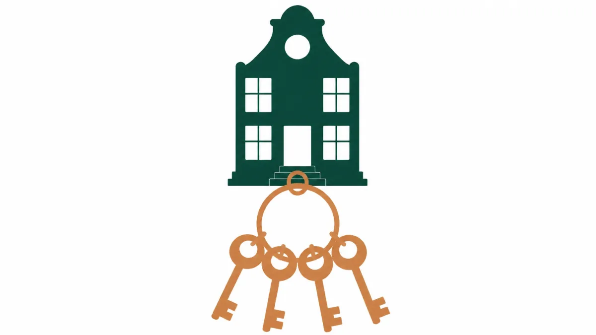 Een huis met vier gelijke sleutels aan een enkele ring.