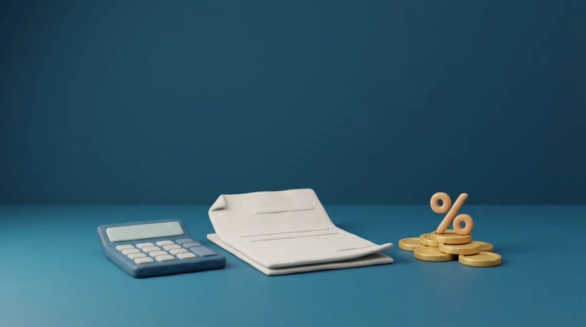 Bouvy Advies | Jaarruimte berekenen: hoeveel mag je fiscaal vriendelijk inleggen? Rekenmachine, document en een procent-symbool op munten — jaarruimte berekenen